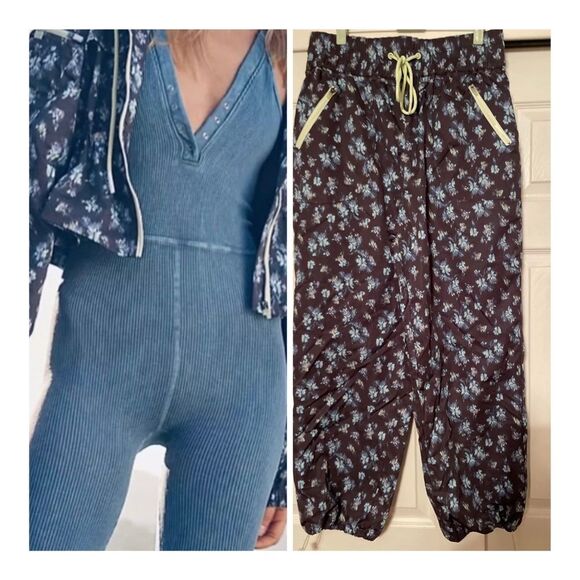Free People Movement floral  windbreaker with hood jacket and pants set size L - Picture 12 of 13